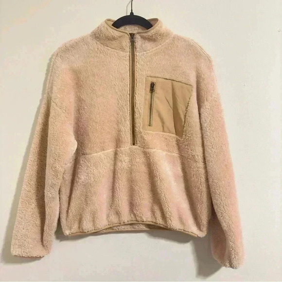 Elodie Tan Plush 1/2 Zip Jacket Size S Women's Fleece Sweatshirt Sweater Cozy - Picture 4 of 10